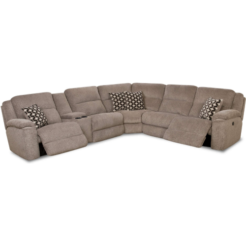 Campbell Power Reclining Sectional Sofa w/ Left Side Console in Platinum Brown Fabric